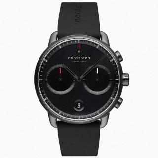 【Nordgreen】ND手錶 Pioneer 先鋒 42mm 深空灰殼×紋理黑面 極夜黑矽膠錶帶(PI42GMRUBLTB)