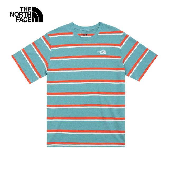 【The North Face 官方旗艦】北面男款藍色純棉寬鬆條紋短袖T恤｜7WDPLV2