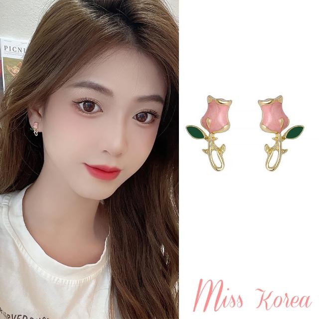 【MISS KOREA】韓國設計S925銀針優雅甜美鬱金香造型耳環(S925銀針耳環 鬱金香耳環)