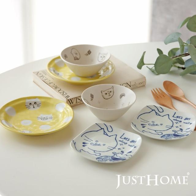 【Just Home】日本製喵星陶瓷造型盤6件組/手繪感貓咪圖案(餐盤/方盤)
