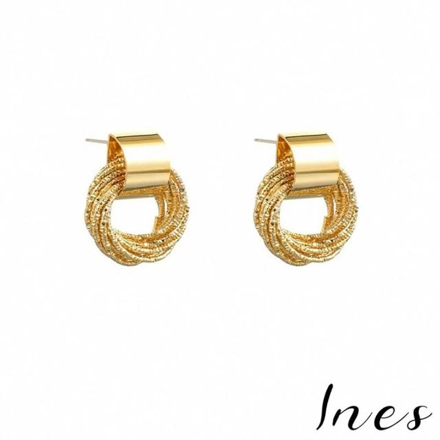 【INES】韓國設計S925銀針金屬鍊圈幾何方片造型耳環(S925銀針耳環 鍊圈耳環 方片耳環)