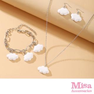 【MISA】韓國設計可愛雲朵主題造型耳環項鍊手鍊3件套組(雲朵耳環 雲朵項鍊 雲朵手鍊)