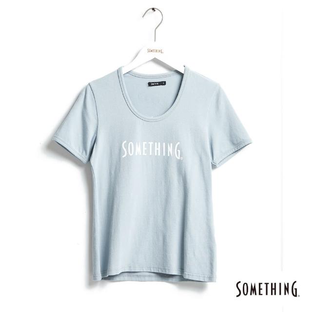 【SOMETHING】女裝 LOGO印花Ｕ領短袖T恤(淡藍色)