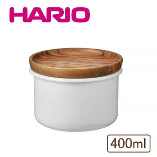【HARIO】Bona橄欖木琺瑯保鮮罐 400ml(儲物罐/露營野餐/咖啡收納)