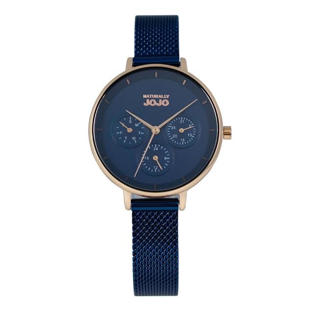 【NATURALLY JOJO】時尚清奢三眼米蘭腕錶 -JO96990-55R(星空藍/34mm)