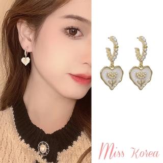 【MISS KOREA】韓國設計S925銀針法式復古愛心浪漫珍珠耳環(S925銀針耳環 愛心耳環 珍珠耳環)