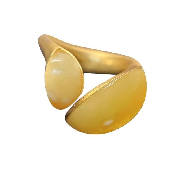 【優雅琥珀】來自波羅地海 金絞蜜開口造型戒指(含流紋金絞蜜 手工磨砂拉絲設計)