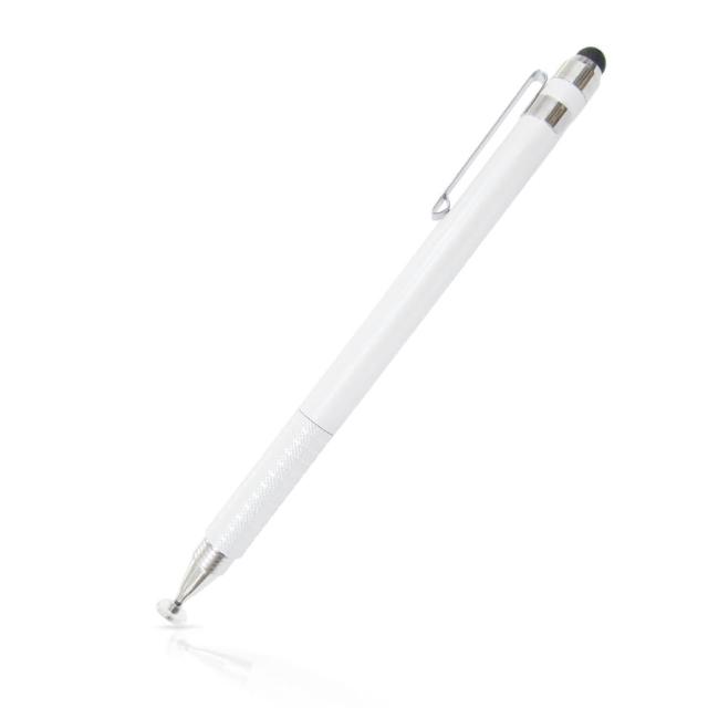 【DW 達微科技】DP43雪白款 雙頭筆夾款圓盤電容精細觸控筆(附透明筆盒)