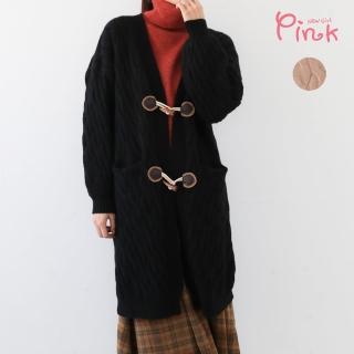 【PINK NEW GIRL】長版立體織紋牛角扣針織外套/罩衫 J5414FD(2色)