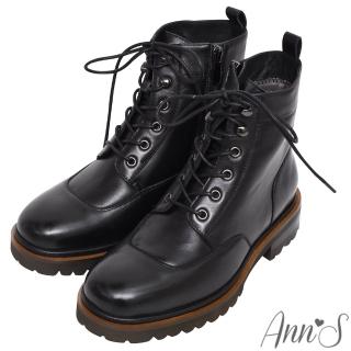 【Ann’S】自我率性-綁帶造型牛皮真皮短靴4cm(黑)