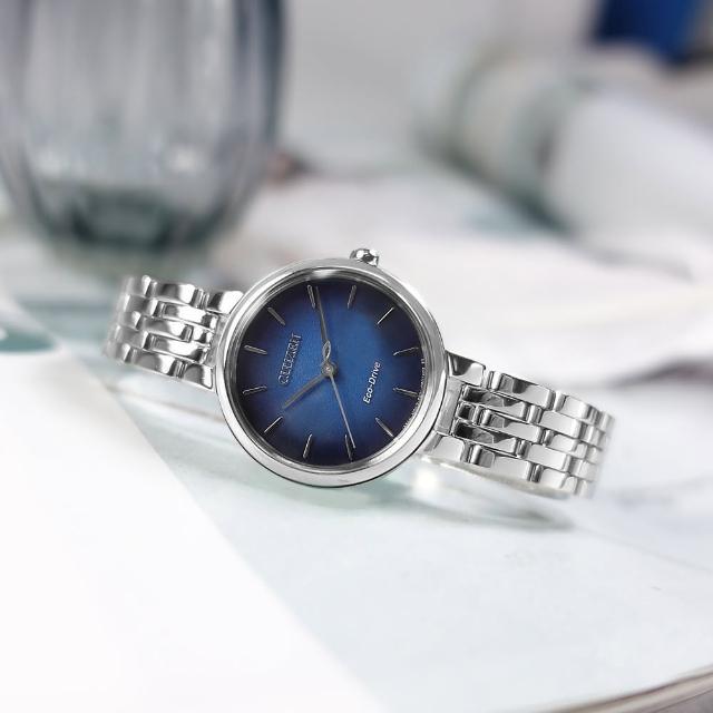 【CITIZEN 星辰】L 光動能 優雅迷人 藍寶石水晶玻璃 不鏽鋼手錶 藍色 28mm(EM0990-81L)