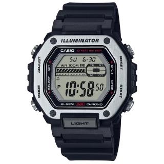 【CASIO 卡西歐】方形運動時尚數位電子腕錶/黑x銀框(MWD-110H-1A)