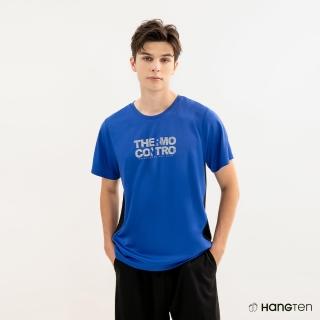 【Hang Ten】男裝-COMFORT FIT經編網布前胸反光印花3M吸濕排汗抗臭短袖上衣(藍)