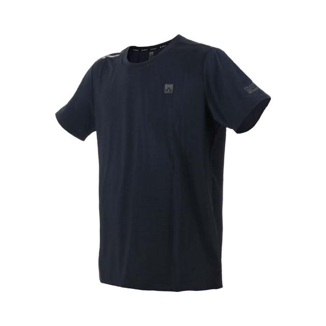 【FIRESTAR】男彈性圓領短袖T恤-慢跑 路跑 涼感 運動 上衣 反光 麻花墨藍黑(D3233-98)