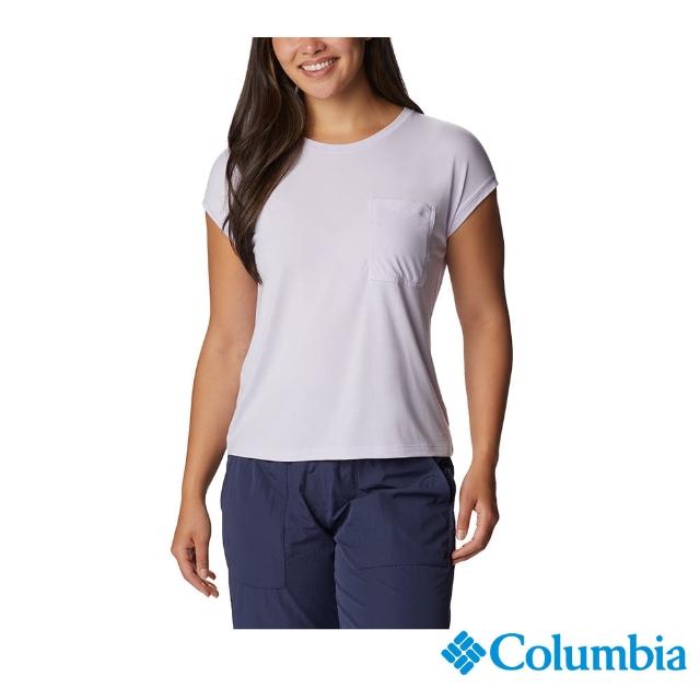 【Columbia 哥倫比亞 官方旗艦】女款-Boundless Trek快排短袖上衣-紫色(UAR71490PL / 2023年春夏)