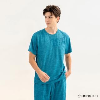 【Hang Ten】男裝-COMFORT FIT經編網布左肩反光印花3M吸濕排汗抗臭短袖上衣(花紗灰藍)
