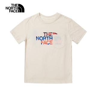 【The North Face】北面兒童米色胸前口袋LOGO印花短袖T恤｜81XRPK8