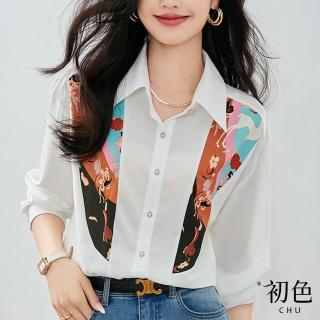 【初色】中式典雅印花設計襯衫上衣女上衣-白色-63723(M-2XL可選)