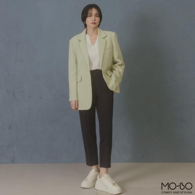 【MO-BO】裝飾釦翻褶腰頭顯瘦長褲