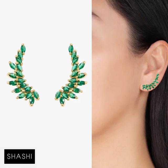 【SHASHI】紐約品牌 ISABELLA CLIMBER 綠水晶天使翅膀耳環 貼合耳廓耳環(天使翅膀)