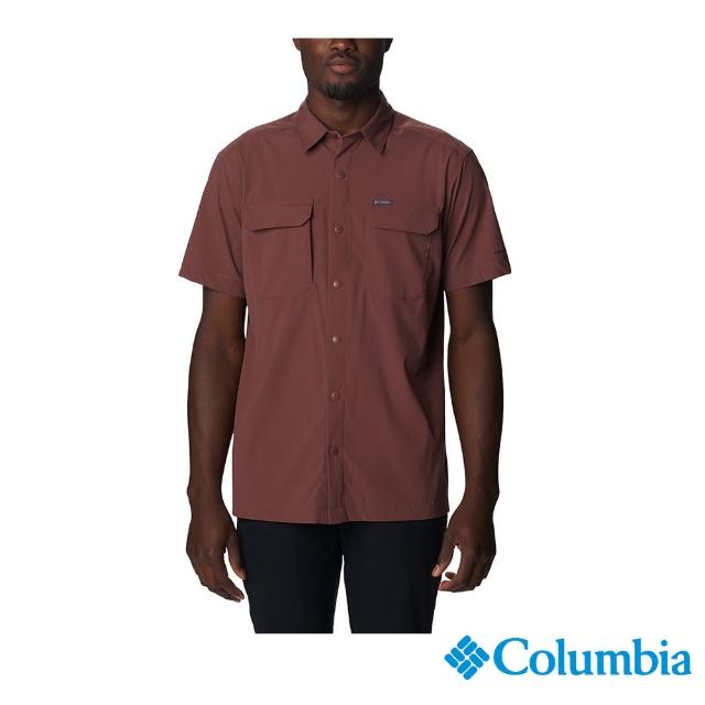 【Columbia 哥倫比亞 官方旗艦】男款-Canyon Gate超防潑短袖襯衫-暗紅(UAE55530WE  / 2023年春夏)