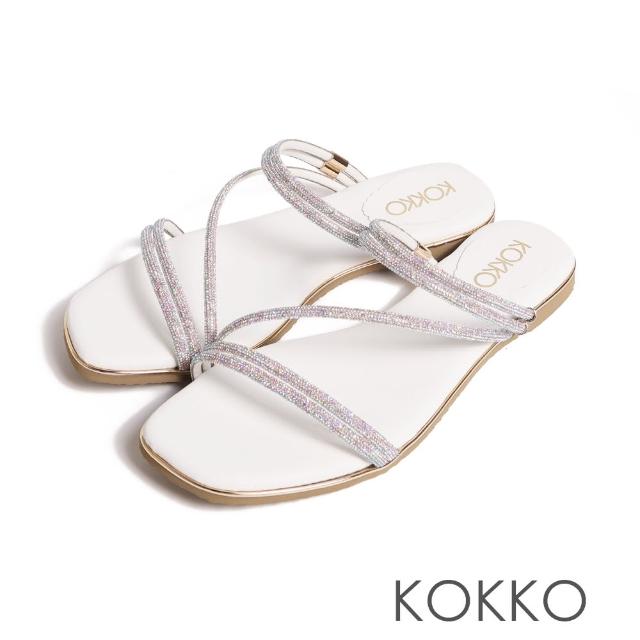 【KOKKO 集團】高雅水鑽金邊2way兩穿拖鞋(白色)