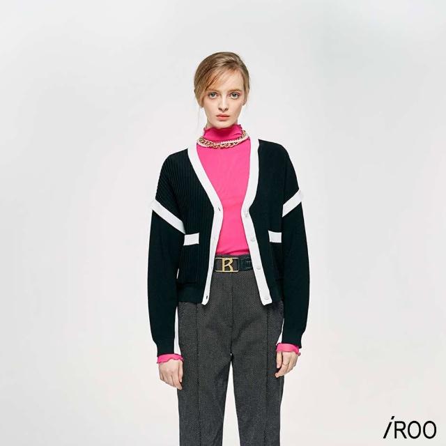 【iROO】白色裝飾邊立體紋理針織外套