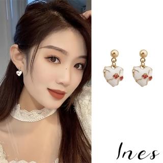 【INES】韓國設計S925銀針法式復古玫瑰愛心造型耳環(S925銀針耳環 玫瑰耳環 愛心耳環)