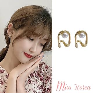 【MISS KOREA】韓國設計S925銀針創意幾何金屬線條珍珠耳環(S925銀針耳環 線條耳環 珍珠耳環)