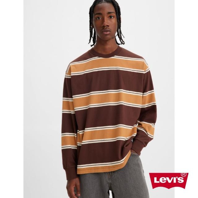 【LEVIS 官方旗艦】滑板系列 男款 方正寬鬆版長袖T恤 / 栗子咖啡條紋 熱賣單品 A1006-0007