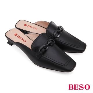 【A.S.O 阿瘦集團】BESO 柔軟羊皮烤漆飾釦低跟樂福穆勒鞋(黑色)
