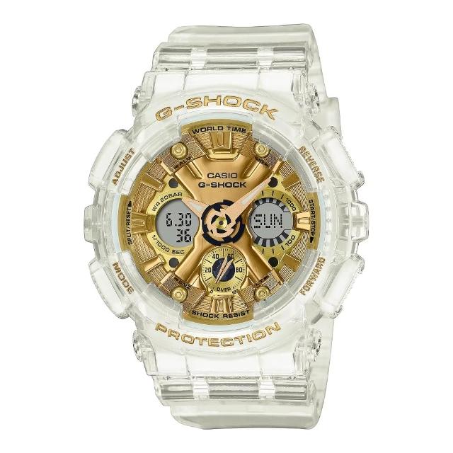 【CASIO 卡西歐】G-SHOCK閃耀金色雙顯錶(GMA-S120SG-7A)