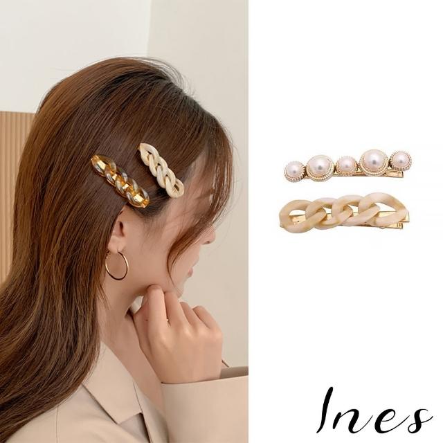 【INES】琥珀髮夾 麻花髮夾 珍珠髮夾/韓國設計氣質琥珀麻花珍珠髮夾2件組(3款任選)