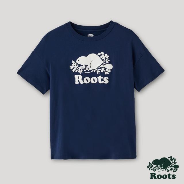 【Roots】Roots女裝-絕對經典系列 海狸LOGO寬版剪裁短袖T恤(深藍色)