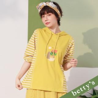 【betty’s 貝蒂思】連帽條紋拼接繡花T-shirt(黃色)