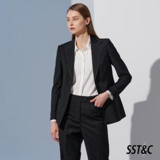 【SST&C 最後65折】黑色設計款白色壓邊劍領西裝外套7162210004