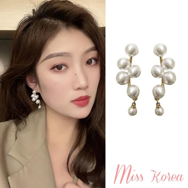 【MISS KOREA】韓國設計S925銀針浪漫氣質珍珠串造型耳環(S925銀針耳環 珍珠串耳環)