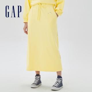 【GAP】女裝 Logo寬鬆開衩長裙 碳素軟磨法式圈織系列-黃色(590997)