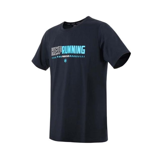 【FIRESTAR】男彈性印花短袖T恤-慢跑 路跑 涼感 運動 上衣 反光 墨藍水藍白(D3235-98)