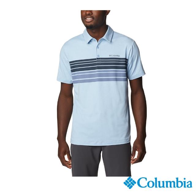 【Columbia 哥倫比亞 官方旗艦】男款-Tech Trail快排短袖Polo衫-藍色(UAE22150BL / 2023春夏)