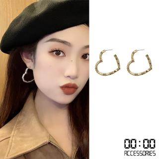 【00:00】S925銀針耳環 愛心耳環/韓國設計S925銀針幾何金屬塊愛心線條造型耳環(2色任選)