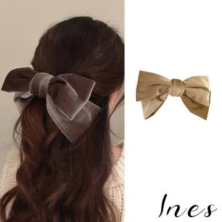 【INES】絲絨髮夾 雙層髮夾 大蝴蝶結髮夾/韓國設計法式復古絲絨氣質雙層大蝴蝶結髮夾(3色任選)