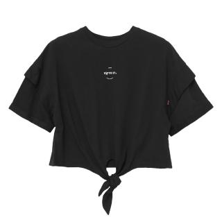 【5th STREET】女裝 下擺綁結短袖T恤(黑色)