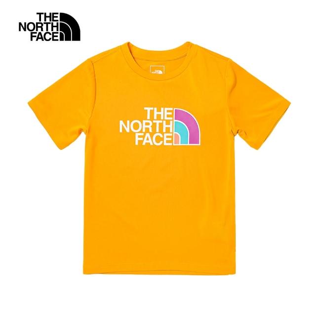 【The North Face 官方旗艦】北面兒童黃色吸濕排汗撞色LOGO印花短袖T恤｜81NF56P