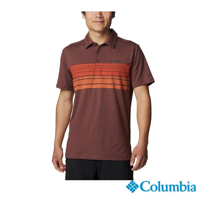 【Columbia 哥倫比亞 官方旗艦】男款-Tech Trail快排短袖Polo衫-暗紅(UAE22150WE / 2023春夏)
