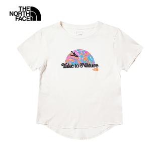【The North Face】北面兒童米白色立體標語弧形下擺短袖T恤｜82TPPV3
