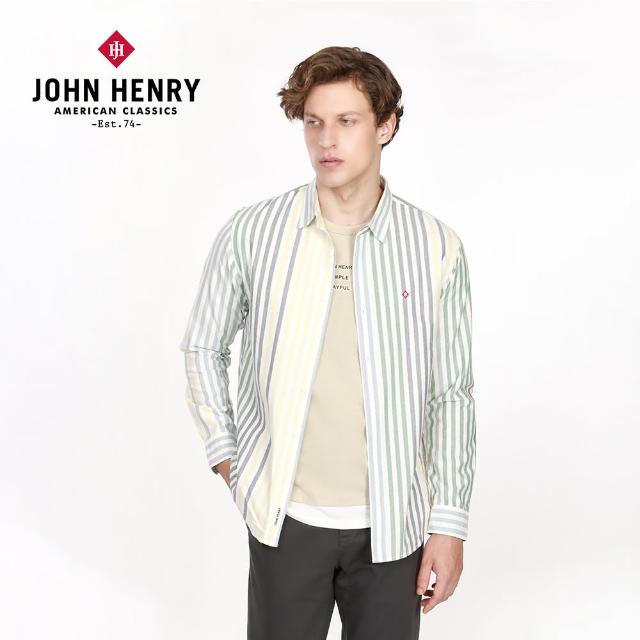 【JOHN HENRY】撞色直條紋長袖襯衫
