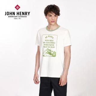 【JOHN HENRY】標語印圖短袖T恤-白