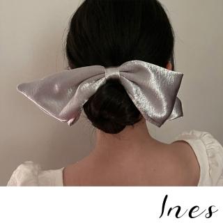 【INES】韓國設計法式金屬亮絲布大蝴蝶結造型髮夾(亮絲布髮夾 大蝴蝶結髮夾)
