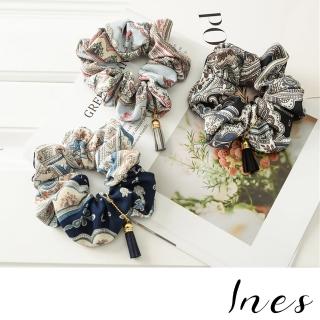 【INES】圖騰髮圈 流蘇髮圈/韓國設計復古民族風變形蟲圖騰流蘇造型髮圈 大腸圈(3色任選)